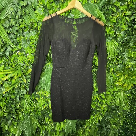 DEAR MOON Women Dress 3‎ Black Formal Mini illusion Neckline Fitted Party  0655 - Picture 10 of 12